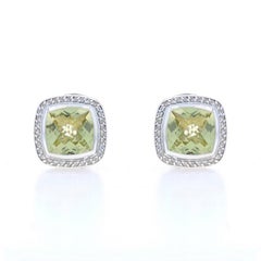 David Yurman Albion 11mm Stud Lemon Citrine Diamond Halo Earrings 925 & Gold 18k