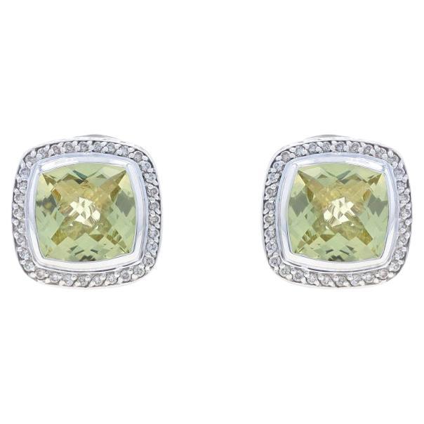 David Yurman Albion Clous d'oreilles Albion 11 mm, citrine citron, diamant halo 925 et or 18 carats