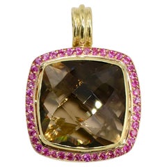 David Yurman Ciondolo Albion in oro giallo 18 carati con quarzo fumé e zaffiro rosa