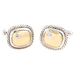 David Yurman Albion 18 Karat Yellow Gold Sterling Silver Diamond Cufflinks