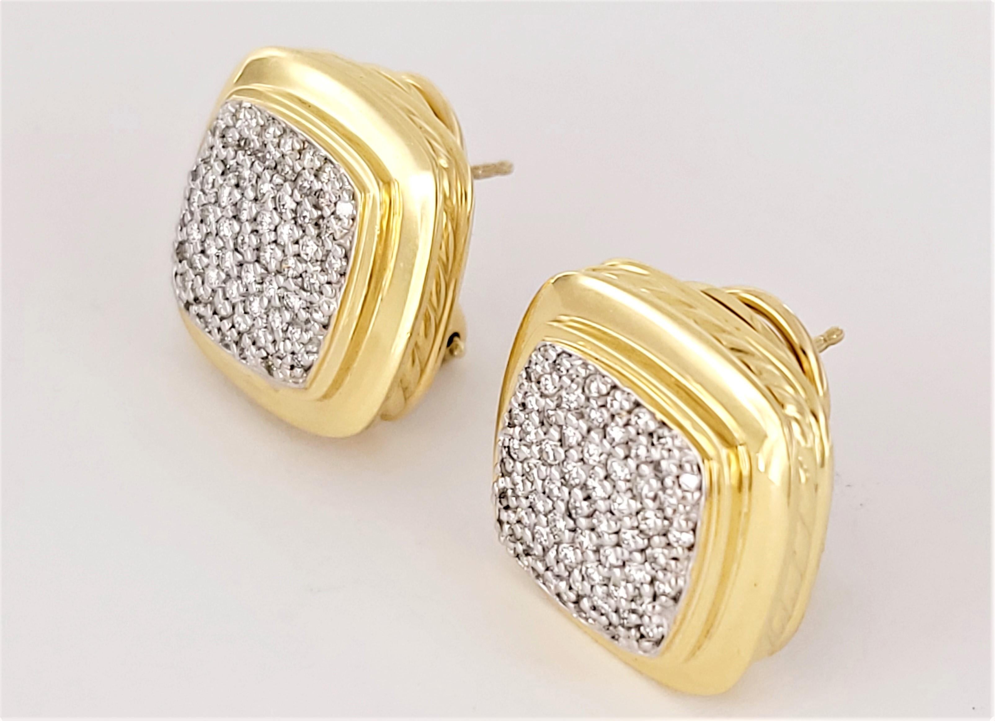 Round Cut David Yurman Albion 18K Yellow Gold 2.00 tcw  Diamond Earrings