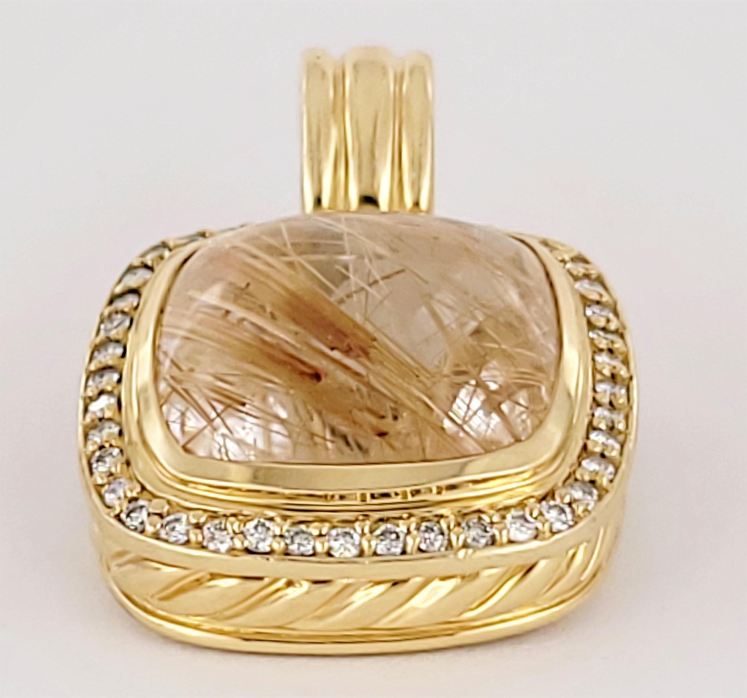 Brand David Yurman 
Numerous Natural Genuine Diamonds - Round Brilliant Cut - Pave Set - White Color
Material: 18K Yellow Gold with Diamonds
Pendant Diameter: 19.3mm X 19.3mm 
Pendant Thickness:  10.8mm 
Pendant Hight with bail: 30.4mm 
Stone
