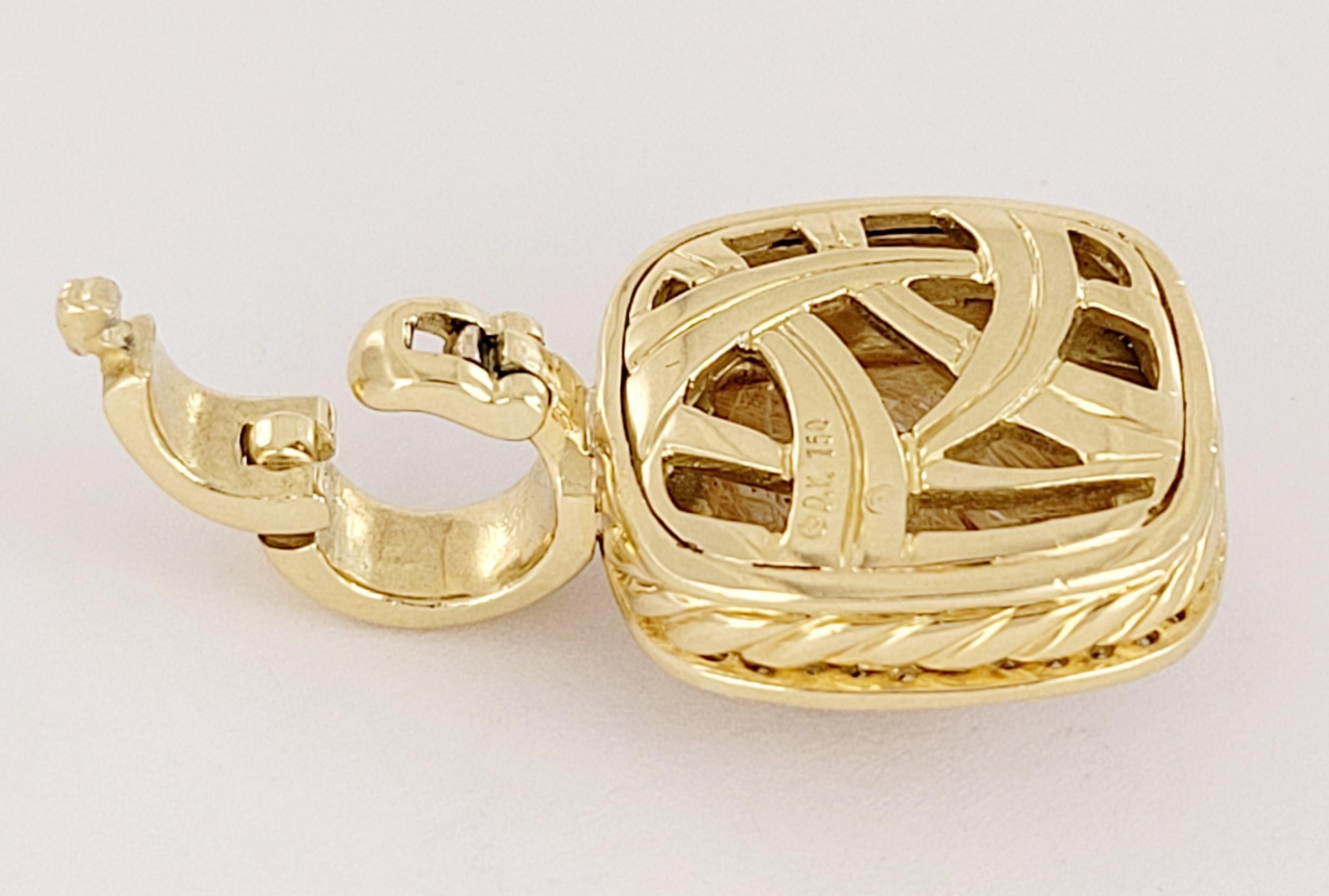 David Yurman Albion Pendentif en or jaune 18 carats, quartz rutile et diamants en vente 2