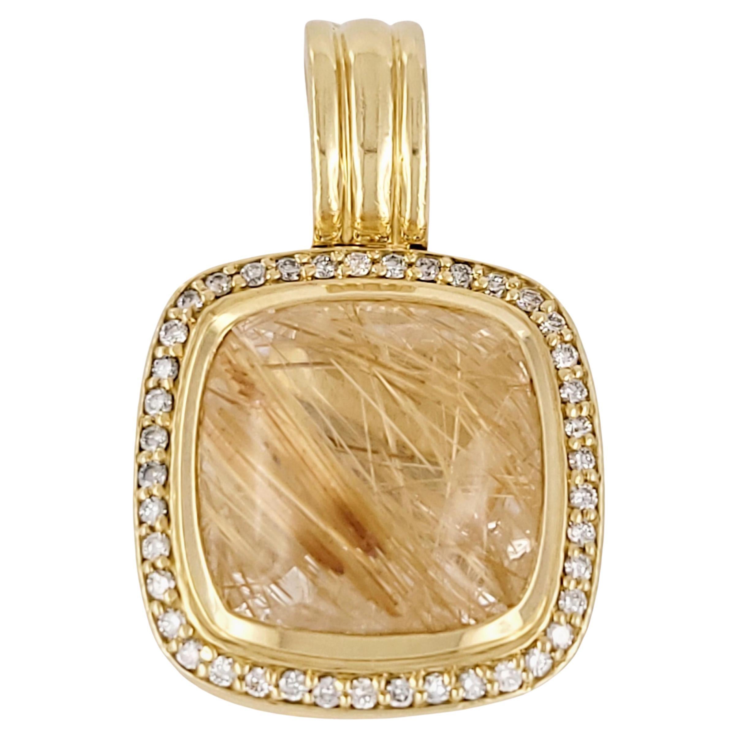 David Yurman Albion 18k Yellow Gold Rutilated Quartz & Diamond Enhancer Pendant