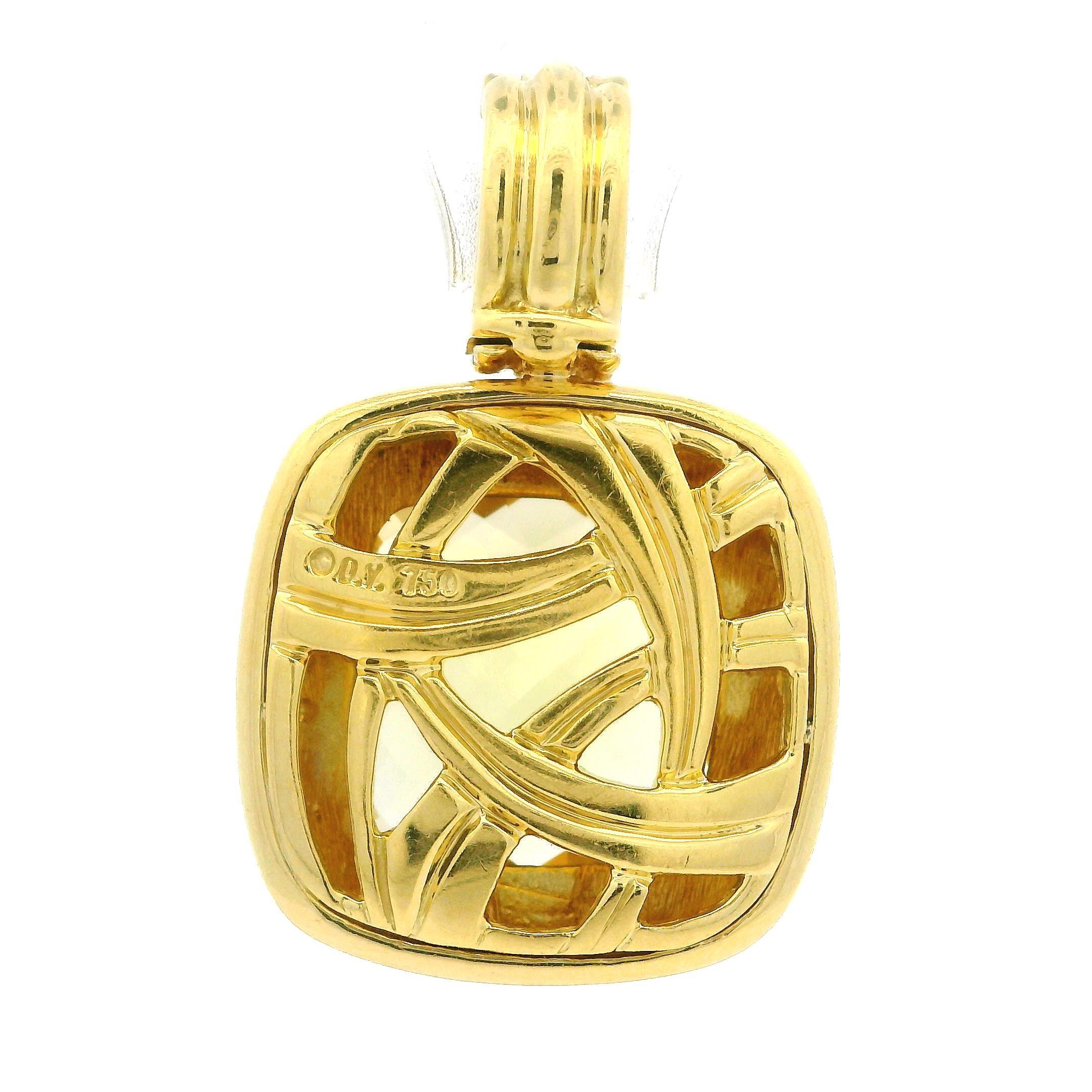 David Yurman Albion 18k Yellow Gold Lemon Quartz & Diamond Enhancer Pendant In Excellent Condition In Montclair, NJ