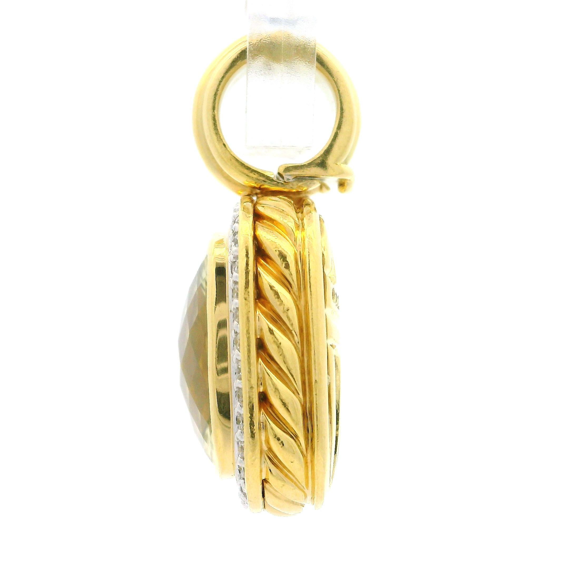 Women's David Yurman Albion 18k Yellow Gold Lemon Quartz & Diamond Enhancer Pendant