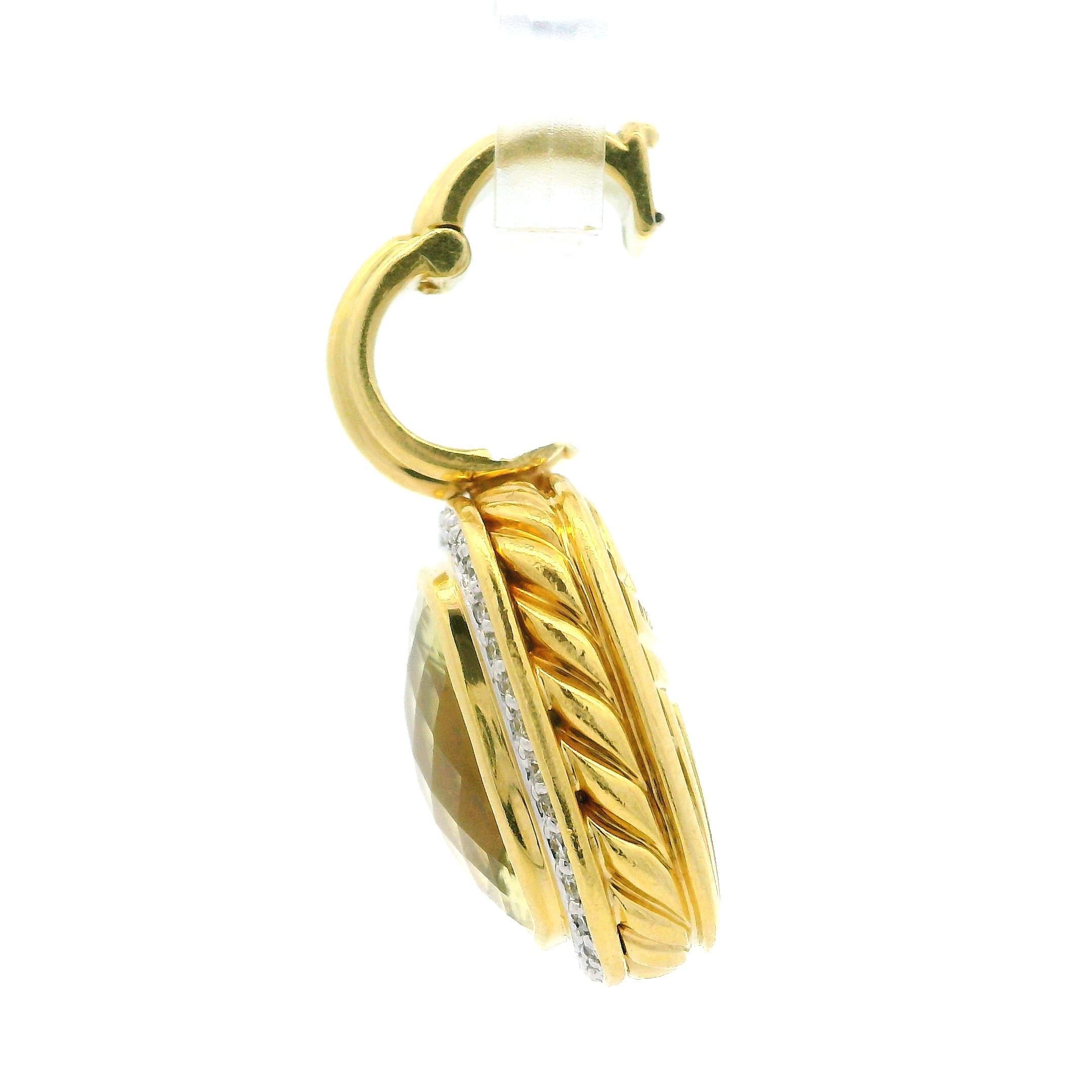 David Yurman Albion 18k Yellow Gold Lemon Quartz & Diamond Enhancer Pendant 1
