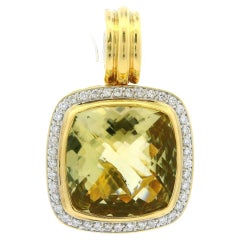 David Yurman Albion 18k Yellow Gold Lemon Quartz & Diamond Enhancer Pendant