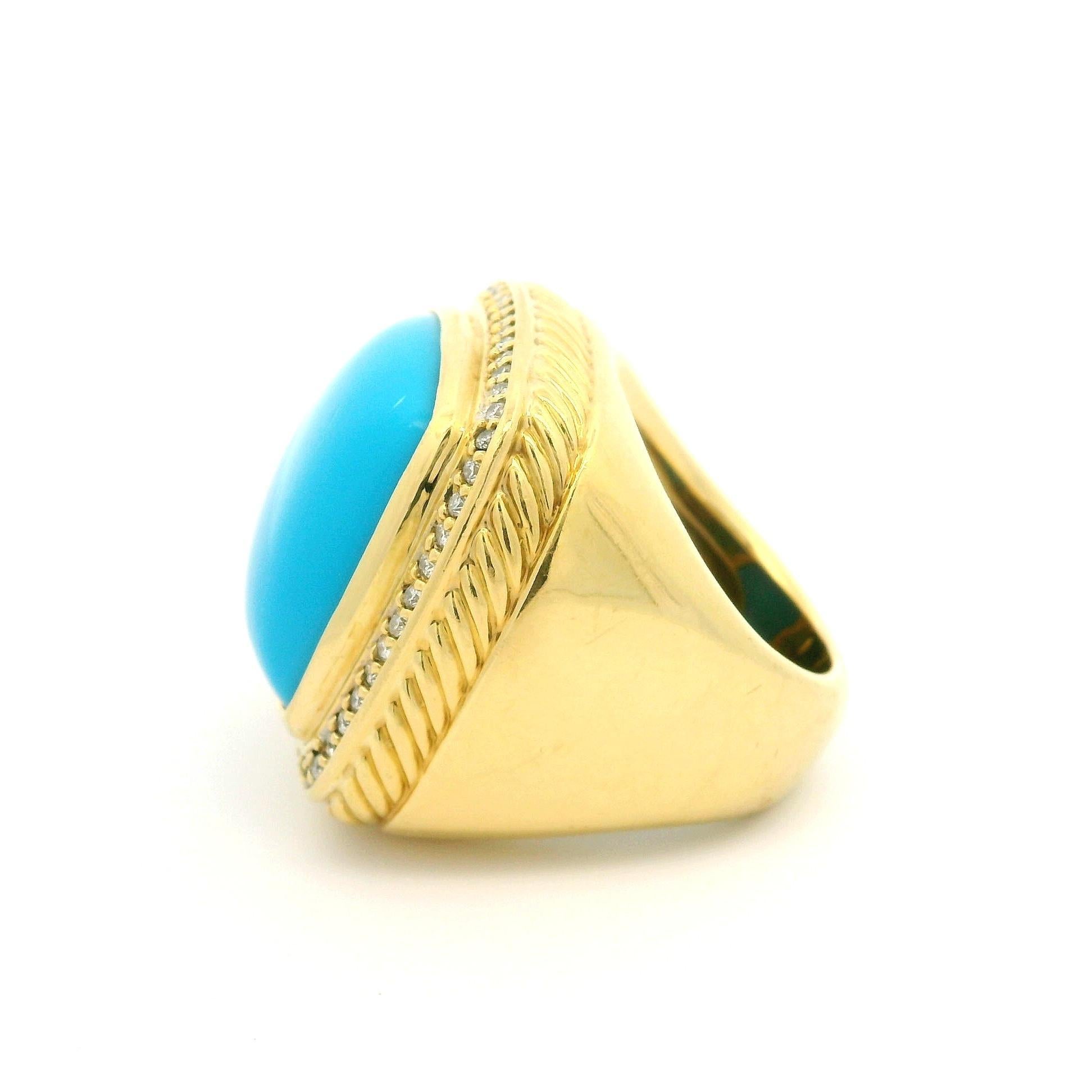 Cabochon David Yurman Albion 18k Yellow Gold Turquoise & Diamond Large Bezel Heavy Ring For Sale