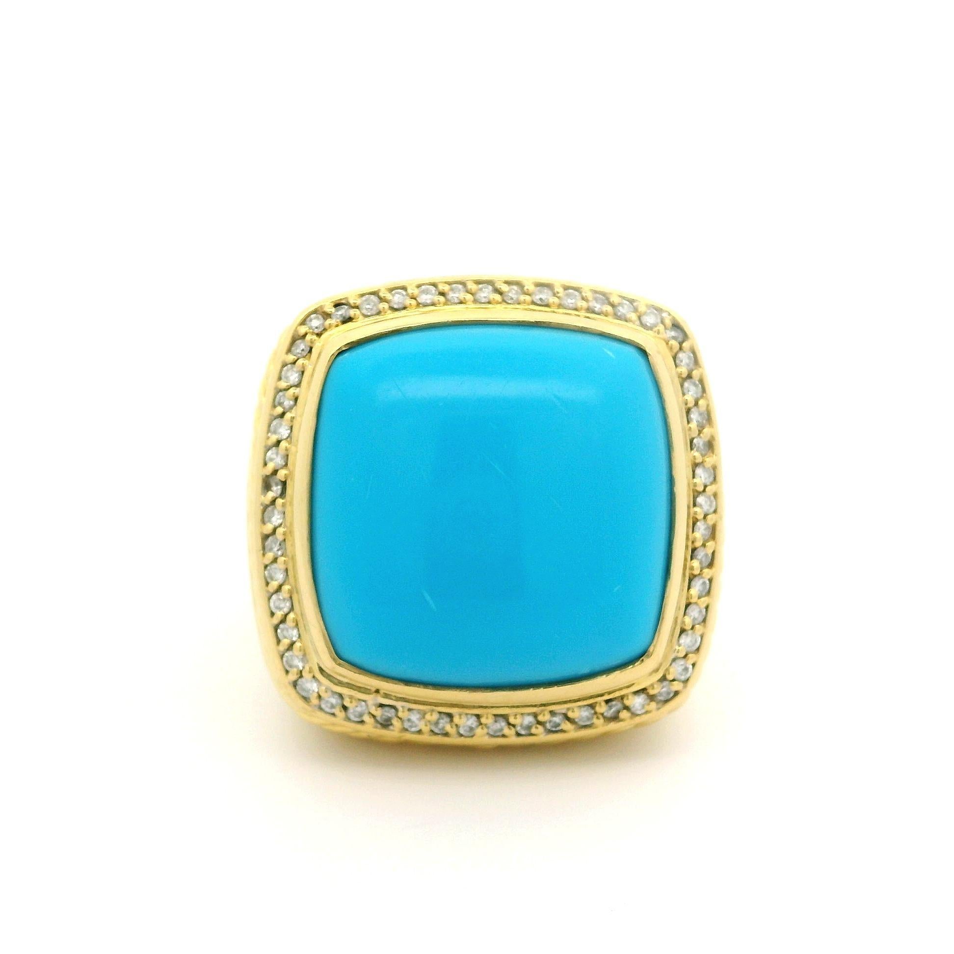 David Yurman Albion 18k Yellow Gold Turquoise & Diamond Large Bezel Heavy Ring For Sale 1