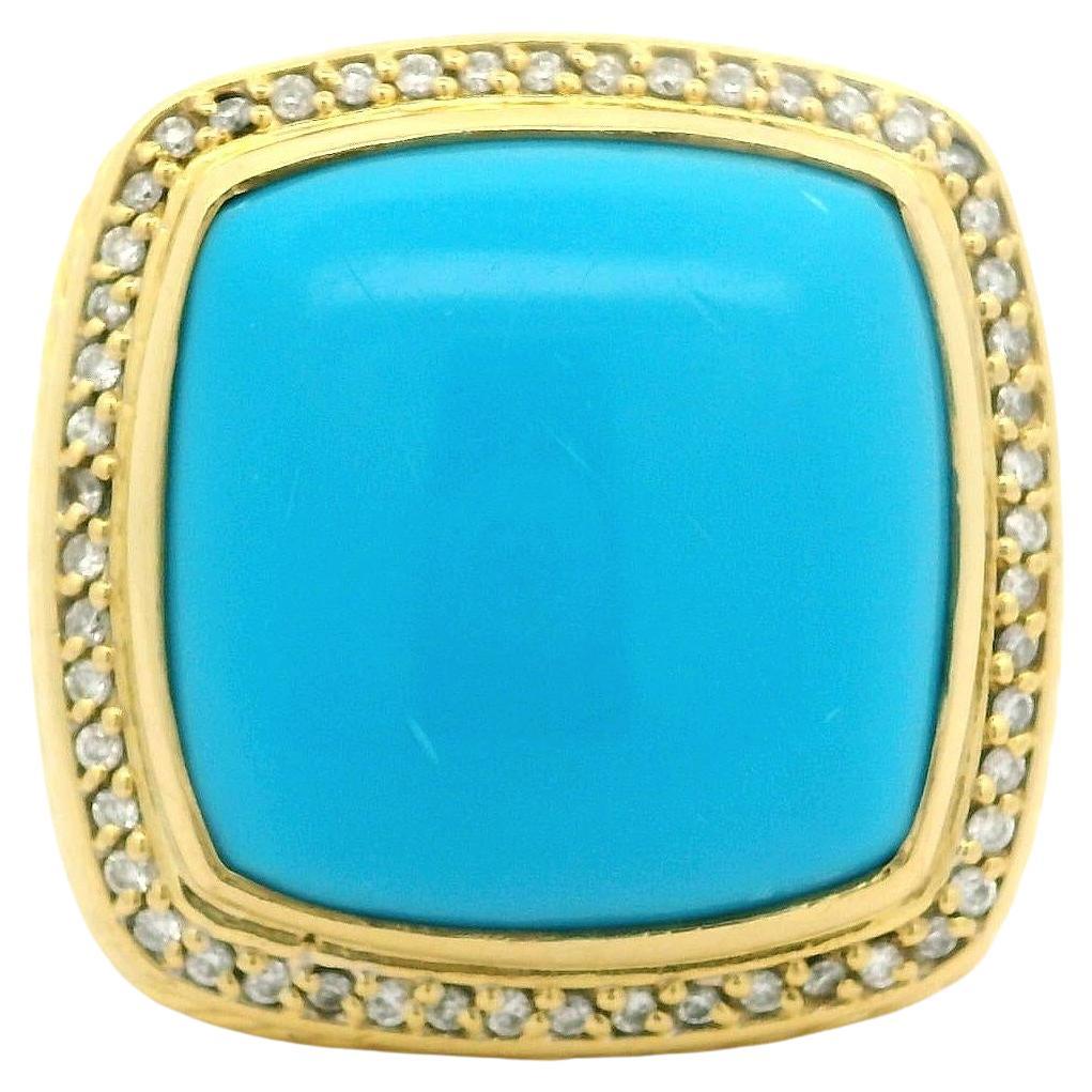 David Yurman Albion 18k Yellow Gold Turquoise & Diamond Large Bezel Heavy Ring