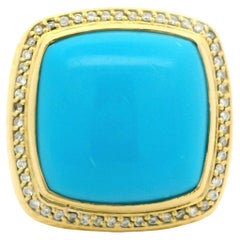 David Yurman Albion 18k Yellow Gold Turquoise & Diamond Large Bezel Heavy Ring
