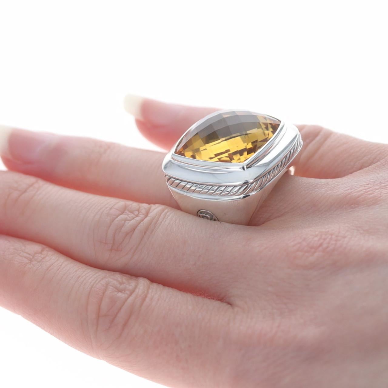 David Yurman Albion 20 mm Citrin-Ring Sterling 925 Cocktail Solitär Größe 6 Damen