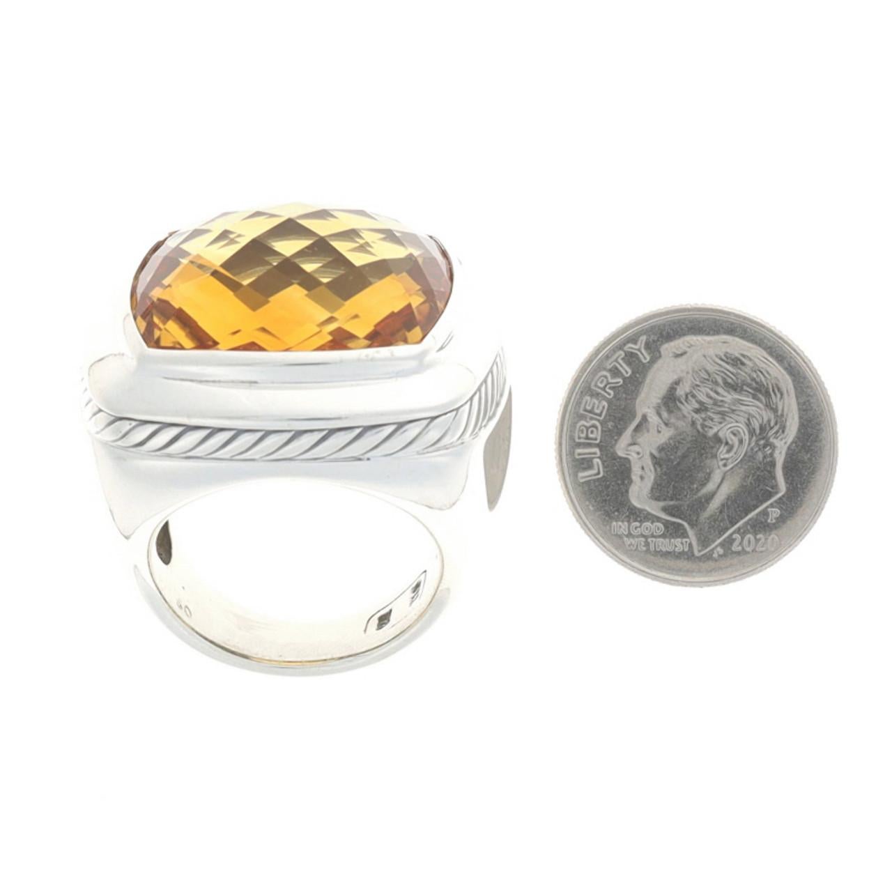 David Yurman Albion 20 mm Citrin-Ring Sterling 925 Cocktail Solitär Größe 6 1