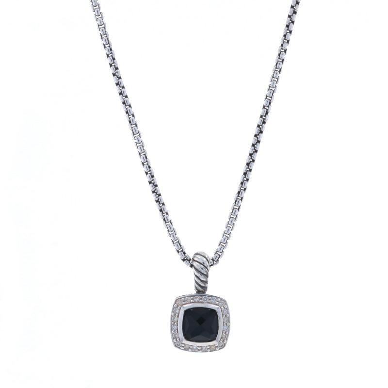 Brand: David Yurman
Collection: Albion
Design: 7mm

Metal Content: Sterling Silver

Stone Information

Natural Onyx
Cut: Square Checkerboard
Color: Black
Size: 7mm

Natural Diamonds
Carat(s): .20ctw
Cut: Round Brilliant

Total Carats: .20ctw

Style:
