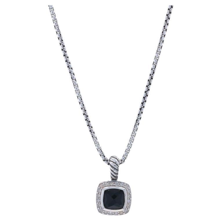 David Yurman Albion 7mm Onyx Diamond Halo Necklace 16 3/4" Sterling 925 Sq.20ctw For Sale