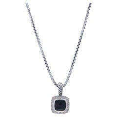 David Yurman Albion 7mm Onyx Diamond Halo Necklace 16 3/4" Sterling 925 Sq.20ctw
