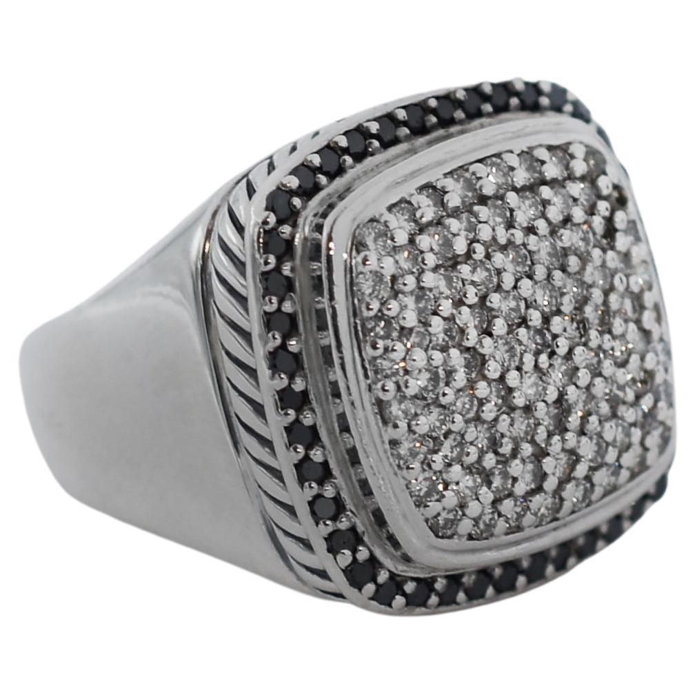 David Yurman, bague Albion 925 en argent et diamants noirs et blancs