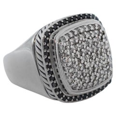 Retro David Yurman Albion 925 Silver Black /White Diamond Ring