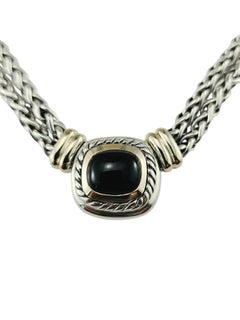 David Yurman Albion Black Onyx Sterling 14K Double Wheat Chain Necklace #25574