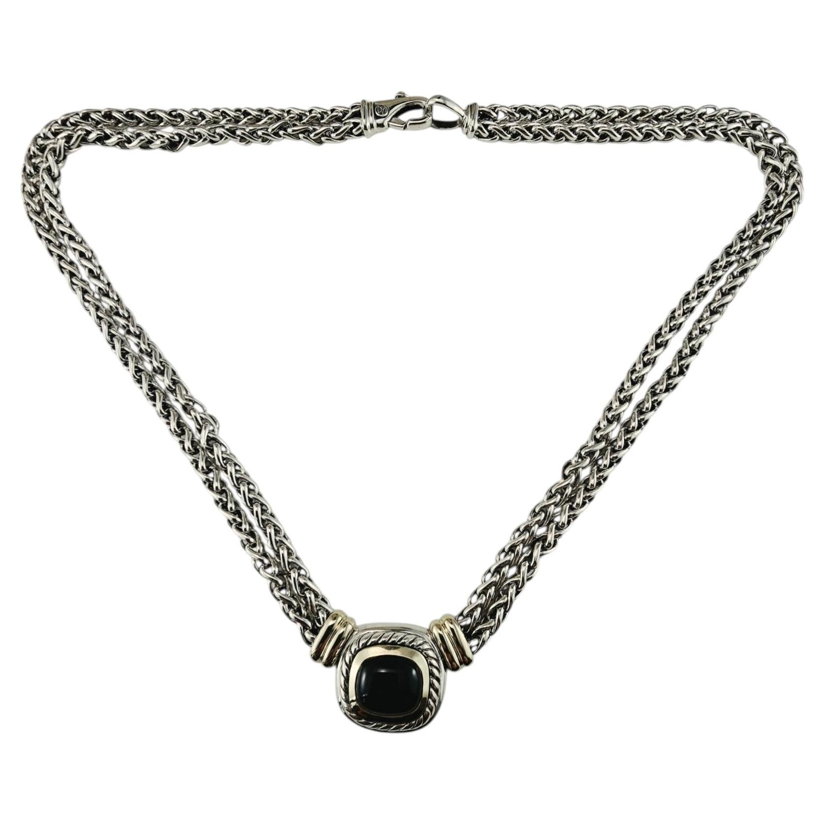 David Yurman Albion Black Onyx Sterling 14K Double Wheat Chain Necklace #25574