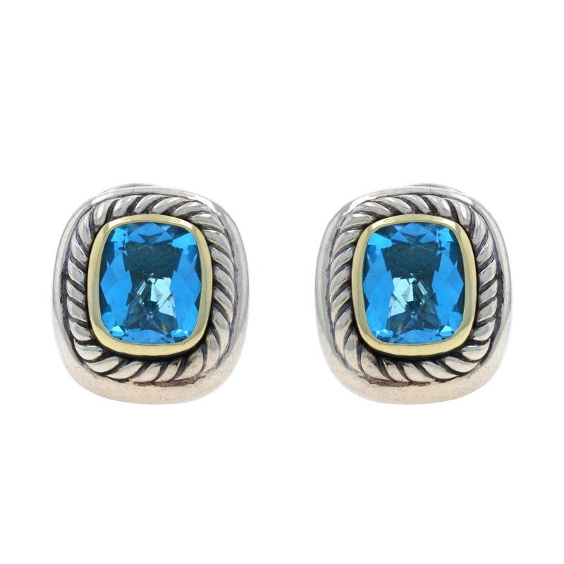 Marke: David Yurman
Collection'S: Albion

Metallgehalt: Sterling Silber & 14k Gelbgold

Informationen zu Stein
Natürlicher Topas
Schnitt: Kissen-Schachbrett
Farbe: Blau
Größe: 10mm x 8mm

Stil: Großer Bolzen
Verschlusstyp: