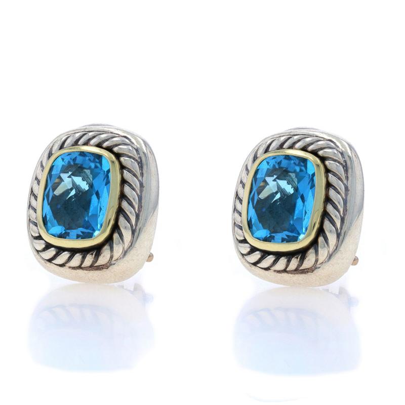 David Yurman Albion Blauer Topas Große Ohrstecker Sterling 925 Gelbgold 14k (Kissenschliff)