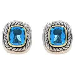David Yurman Albion Blauer Topas Große Ohrstecker Sterling 925 Gelbgold 14k