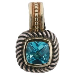David Yurman Albion Blue Topaz Pendant 925 Sterling Silver 14K Yellow Gold