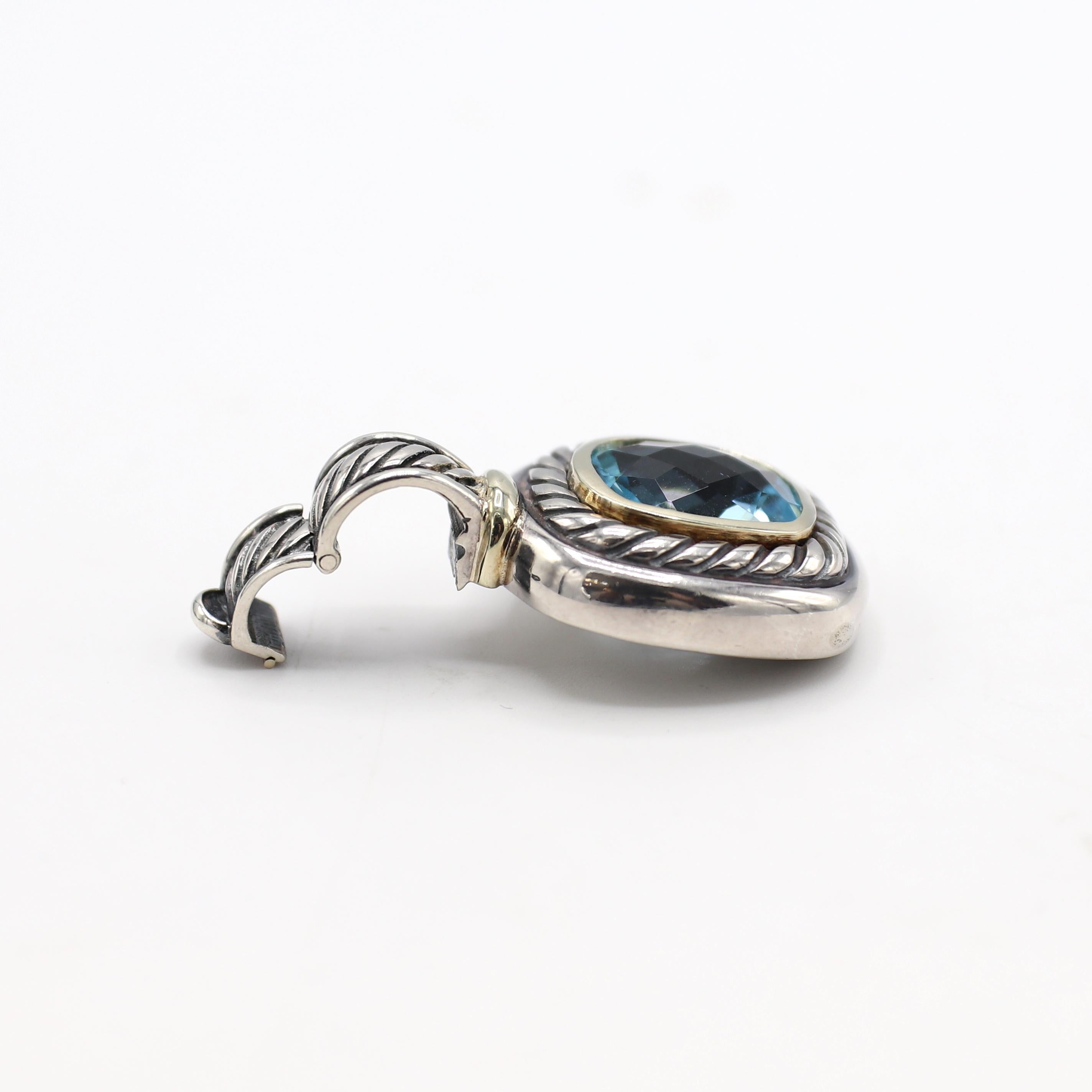David Yurman Albion Blue Topaz Sterling Silver Pendant Enhancer Cord Necklace 1