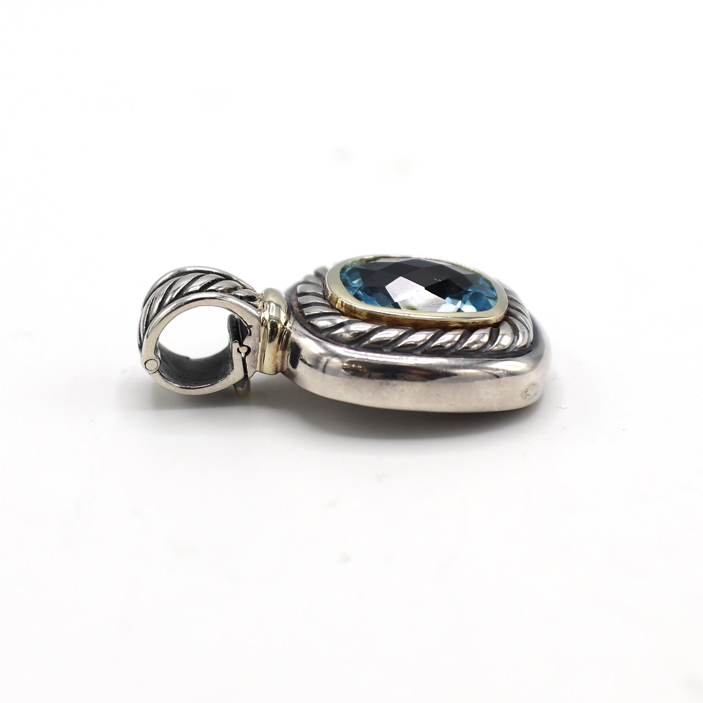 David Yurman Albion Blue Topaz Sterling Silver Pendant Enhancer Cord Necklace 2