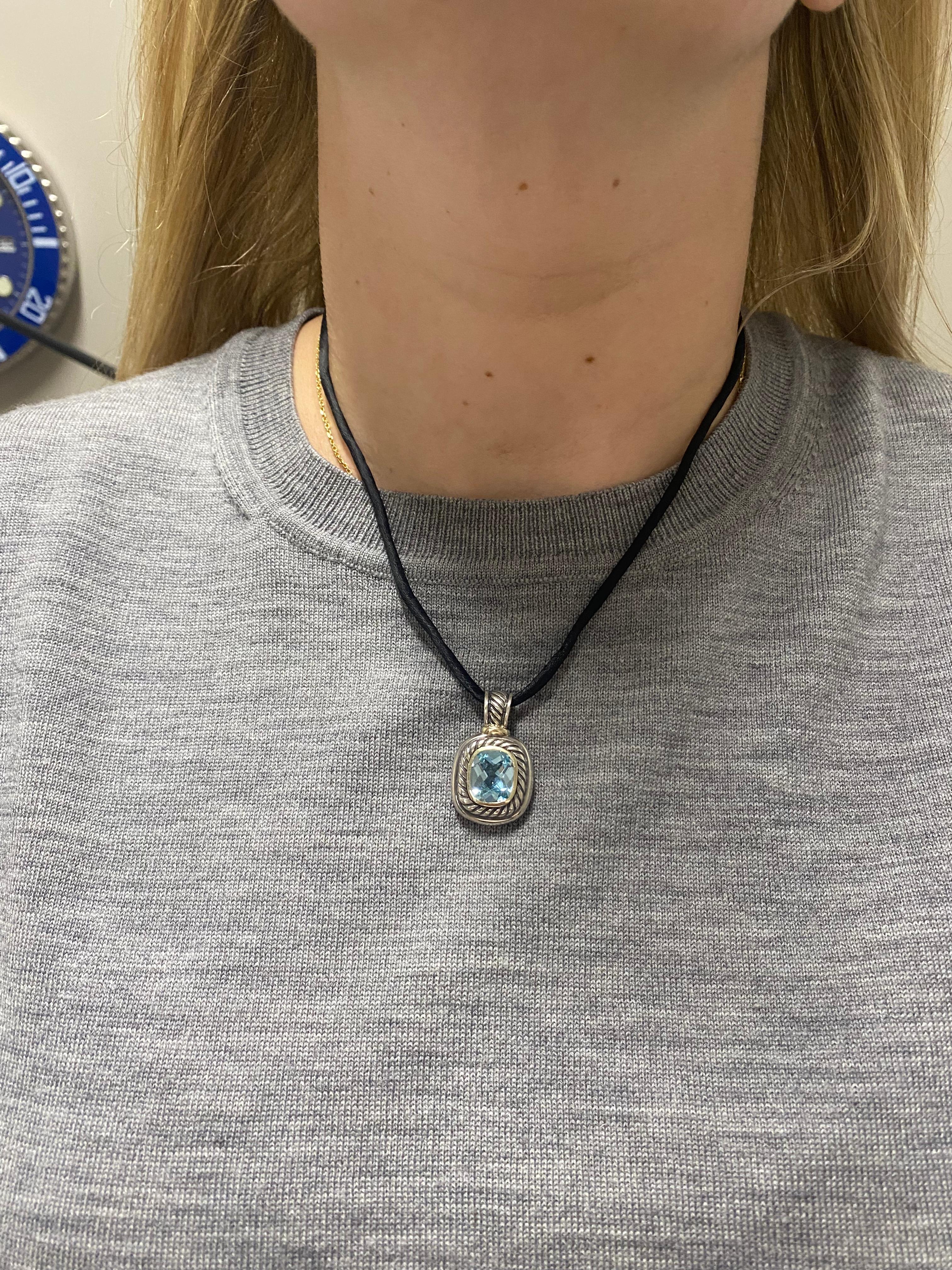 David Yurman Albion Blue Topaz Sterling Silver Pendant Enhancer Cord Necklace 4