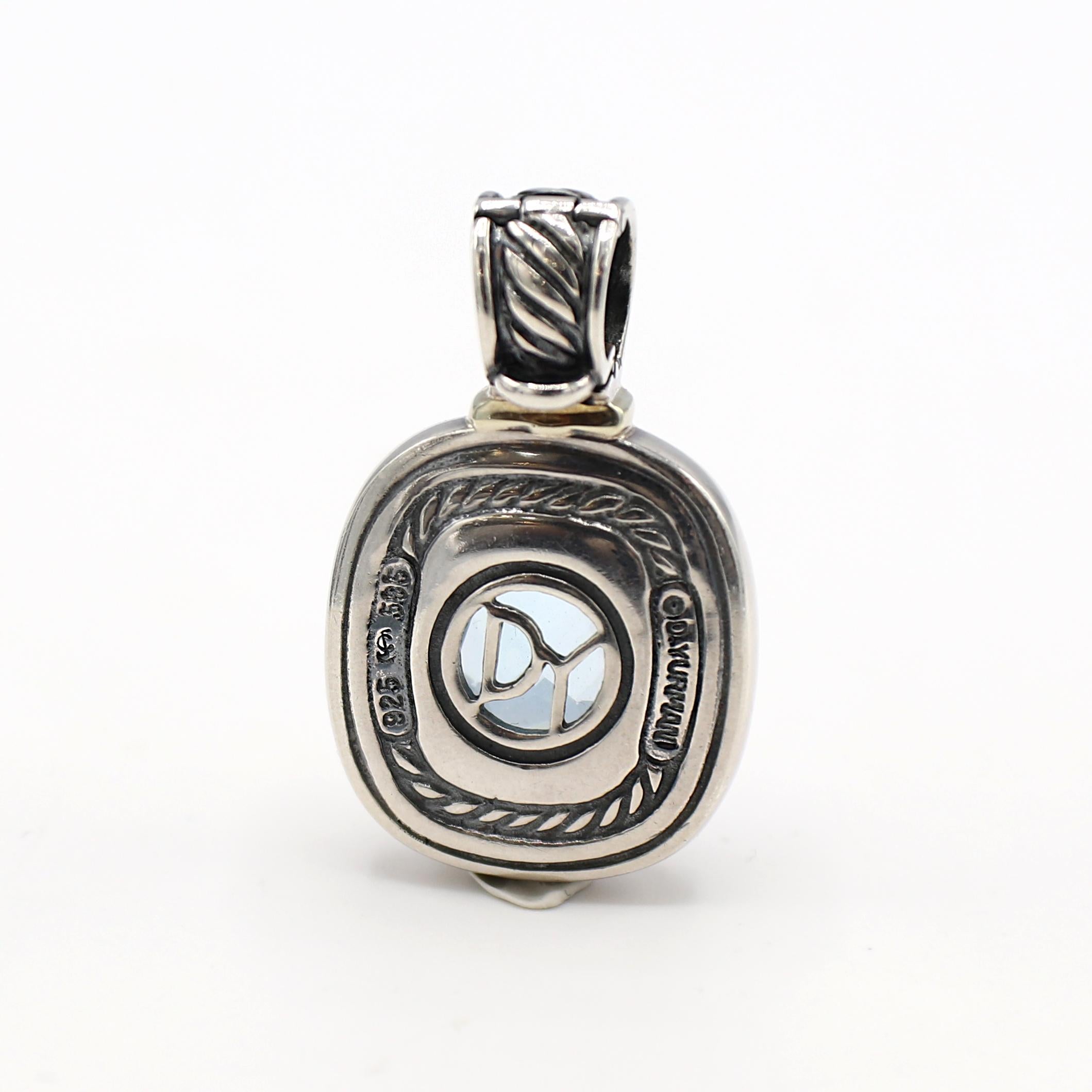Contemporary David Yurman Albion Blue Topaz Sterling Silver Pendant Enhancer Cord Necklace