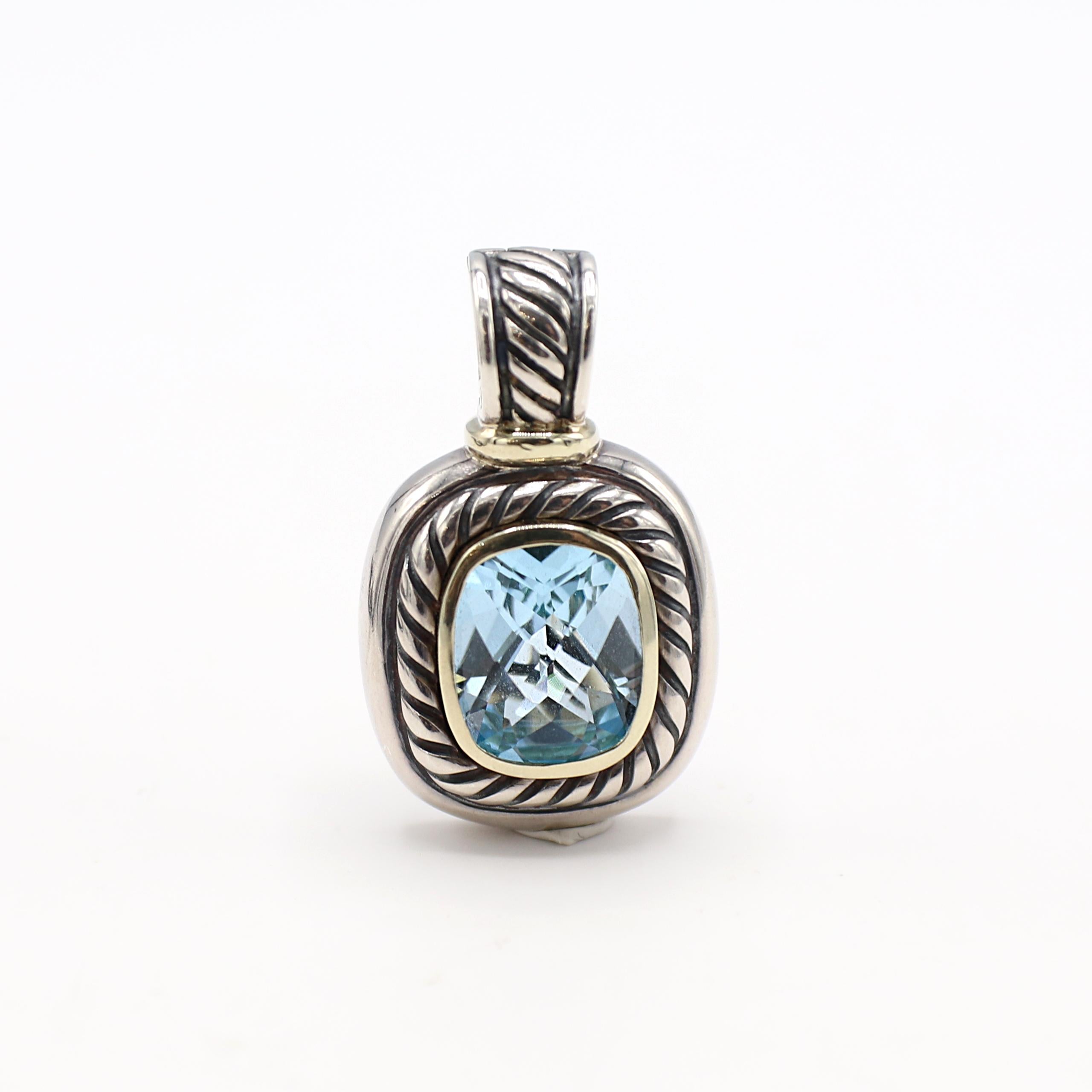 Cushion Cut David Yurman Albion Blue Topaz Sterling Silver Pendant Enhancer Cord Necklace