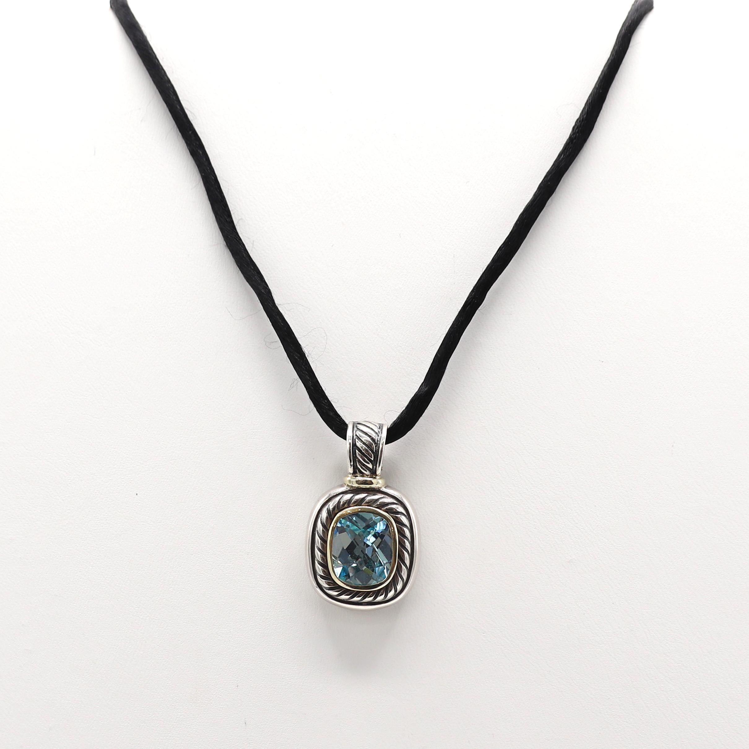 Women's or Men's David Yurman Albion Blue Topaz Sterling Silver Pendant Enhancer Cord Necklace