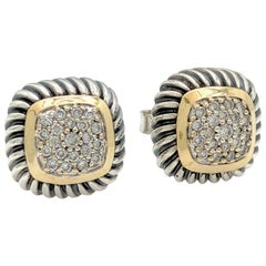 David Yurman Albion Cable Pave Diamond 18K Yellow and Sterling Silver Earrings