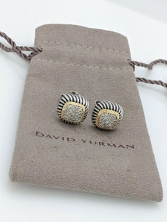David Yurman Albion Cable Pave Diamond 18K Yellow and Sterling Silver Earrings