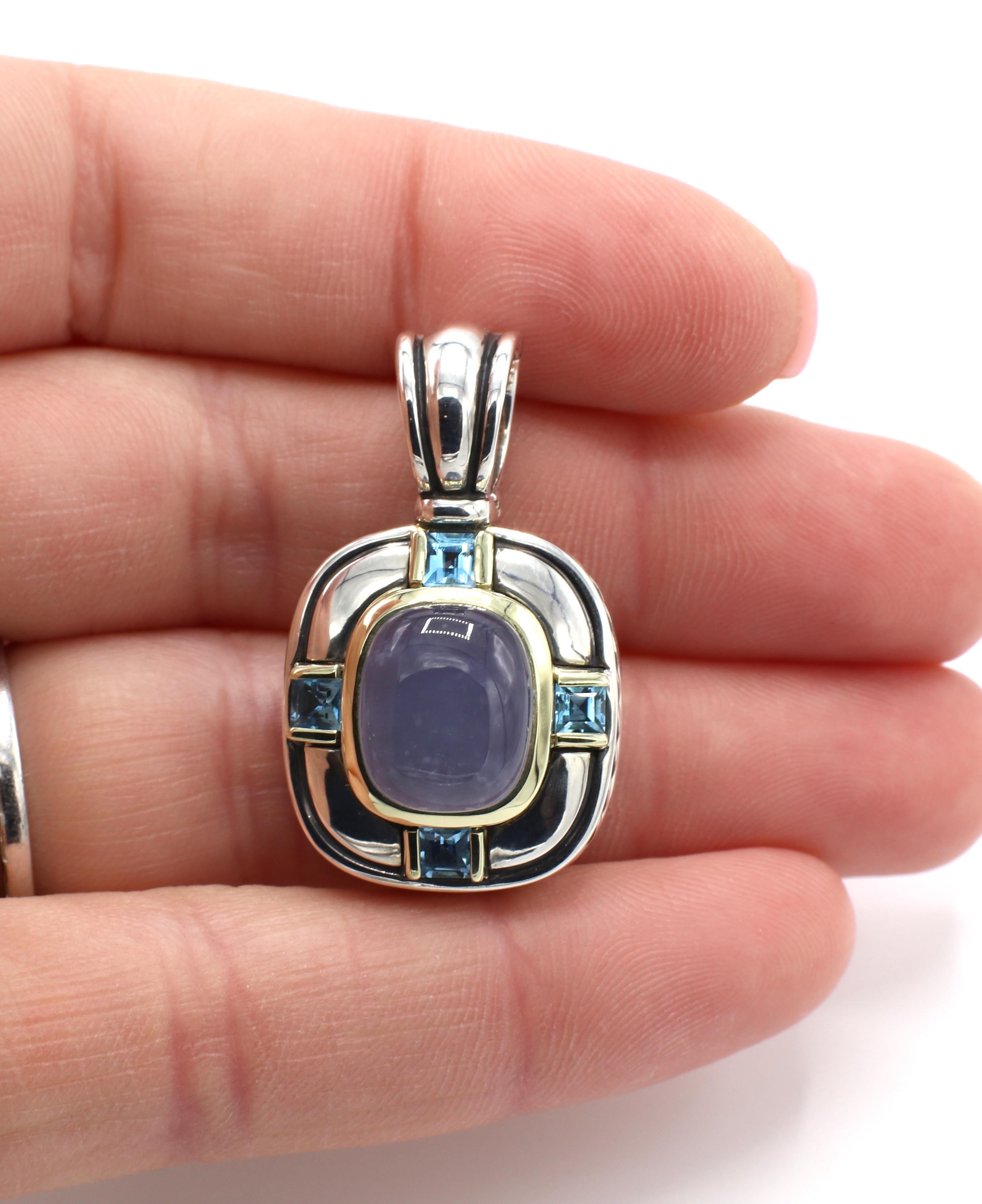 David Yurman Albion Chalcedony & Blue Topaz Silver & Gold Enhancer Pendant In Excellent Condition In  Baltimore, MD