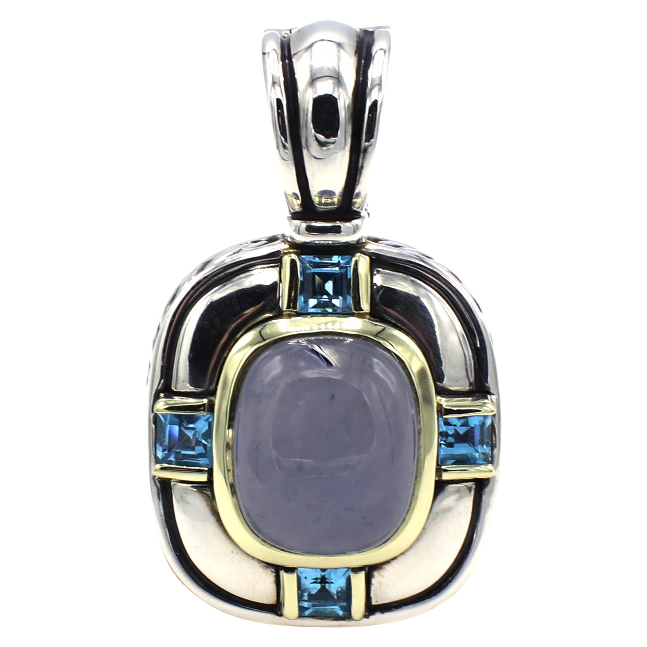 David Yurman Albion Chalcedony & Blue Topaz Silver & Gold Enhancer Pendant