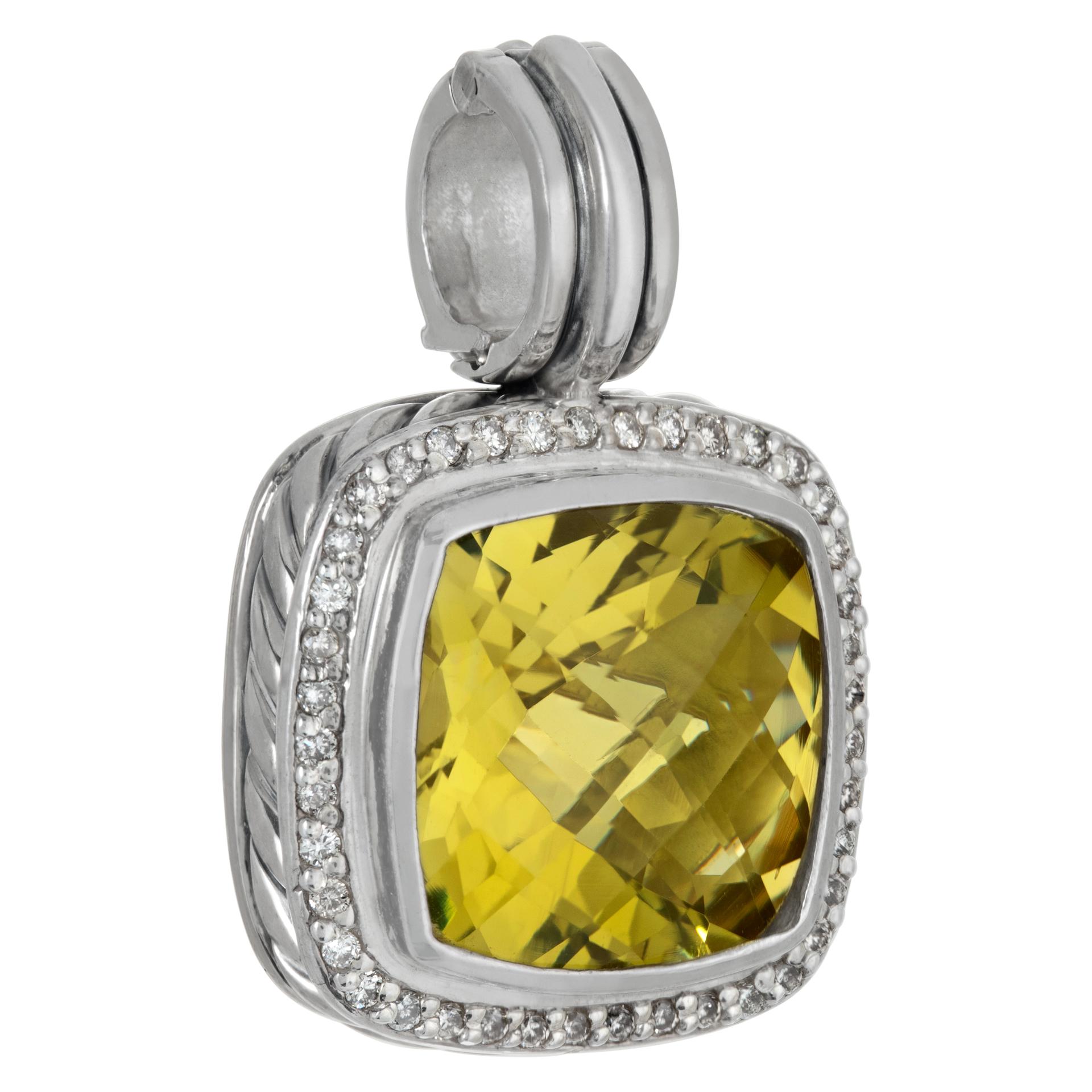 David Yurman Albion Albion Cushion Cut citrine et diamants pendentif en argent sterling. Longueur de suspension 30 mm x 20 mm. Livré avec une pochette DY.