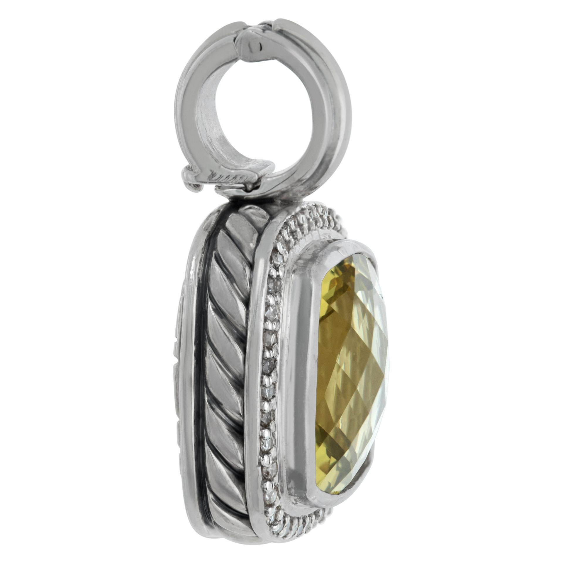 Taille coussin David Yurman Albion Pendentif en argent sterling avec citrine et diamants