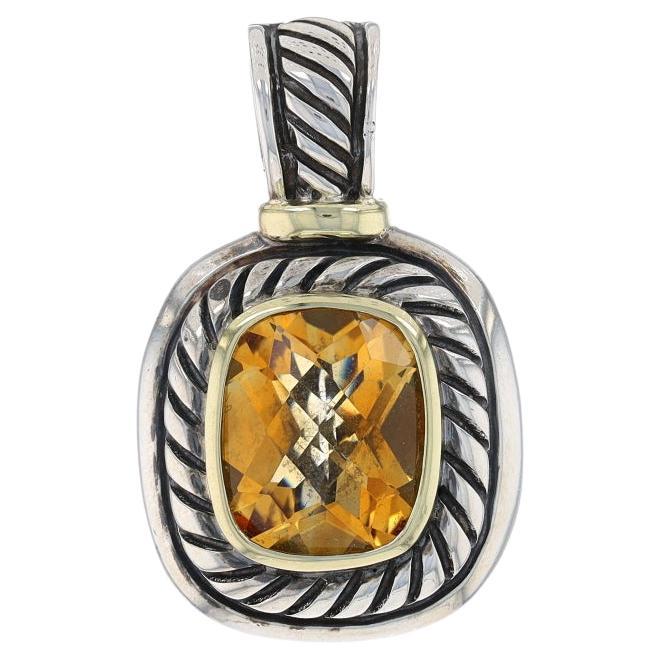 David Yurman Albion Citrine Solitaire Enhancer Pendant Silver925 Yellow Gold 14k