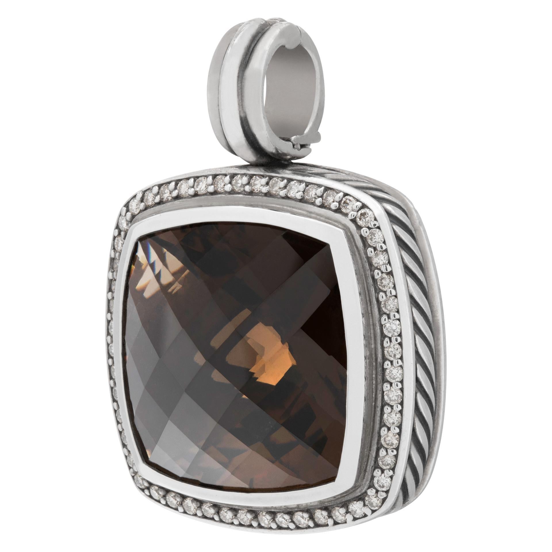 David Yurman Albion collection, smoky quartz & diamonds pendant, set in sterling silver. Hinged bale for easy wear. 25 mm x 26 mm