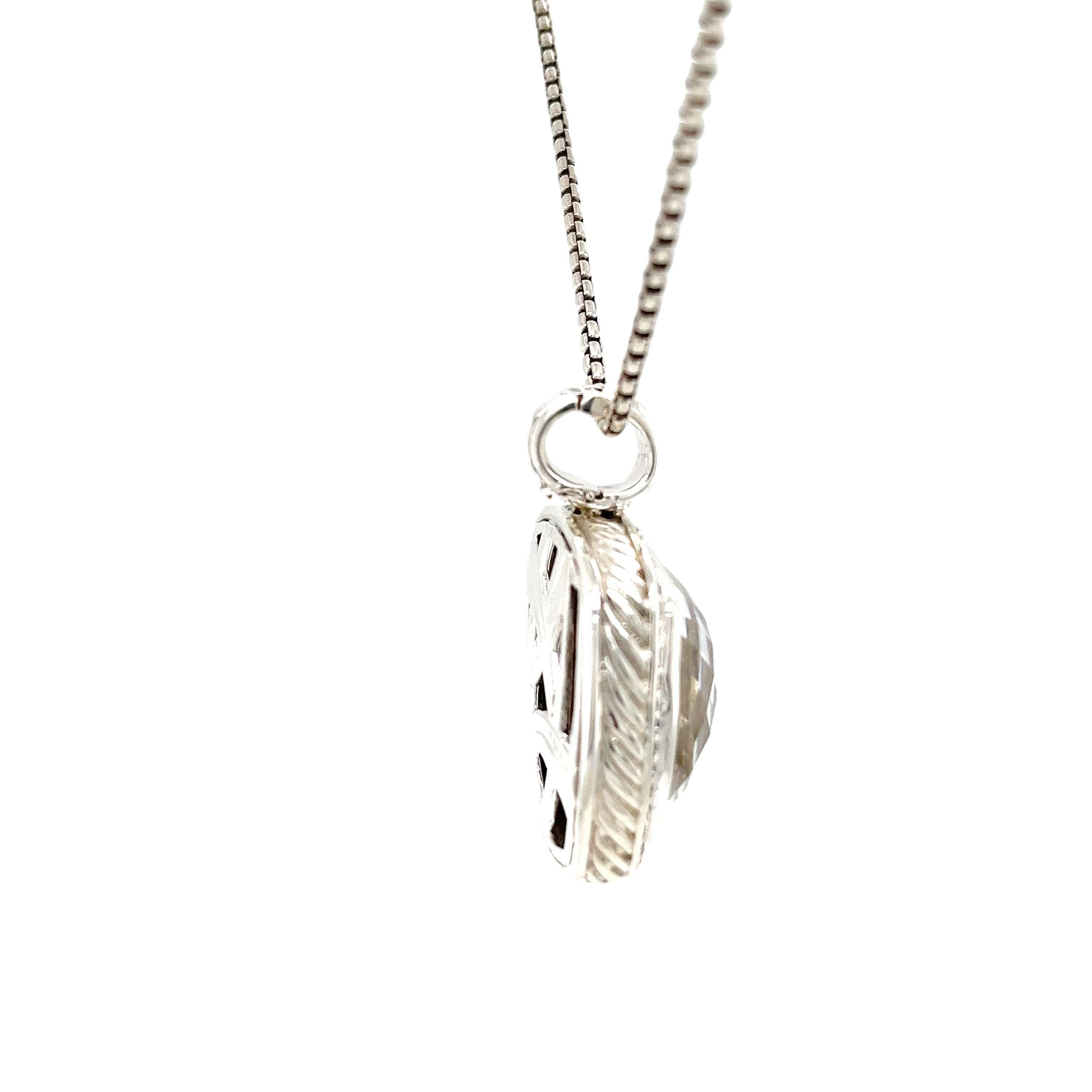 David Yurman Albion pendant with cushion shape smoky onyx and 0.25ct pavé round brilliant cut diamonds set in 925 sterling silver, suspended from David Yurman Silver Chain 925, 
17