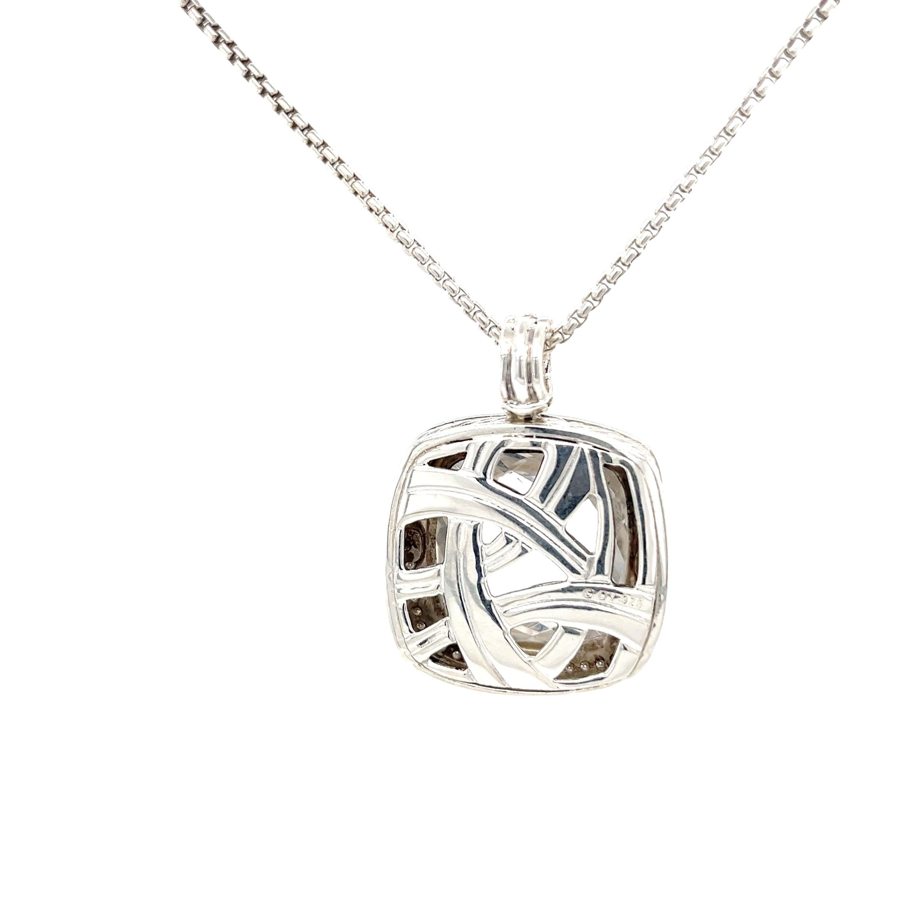 Modern David Yurman Albion Collection Smoky Quartz Pendant Set With Diamonds In Silver For Sale