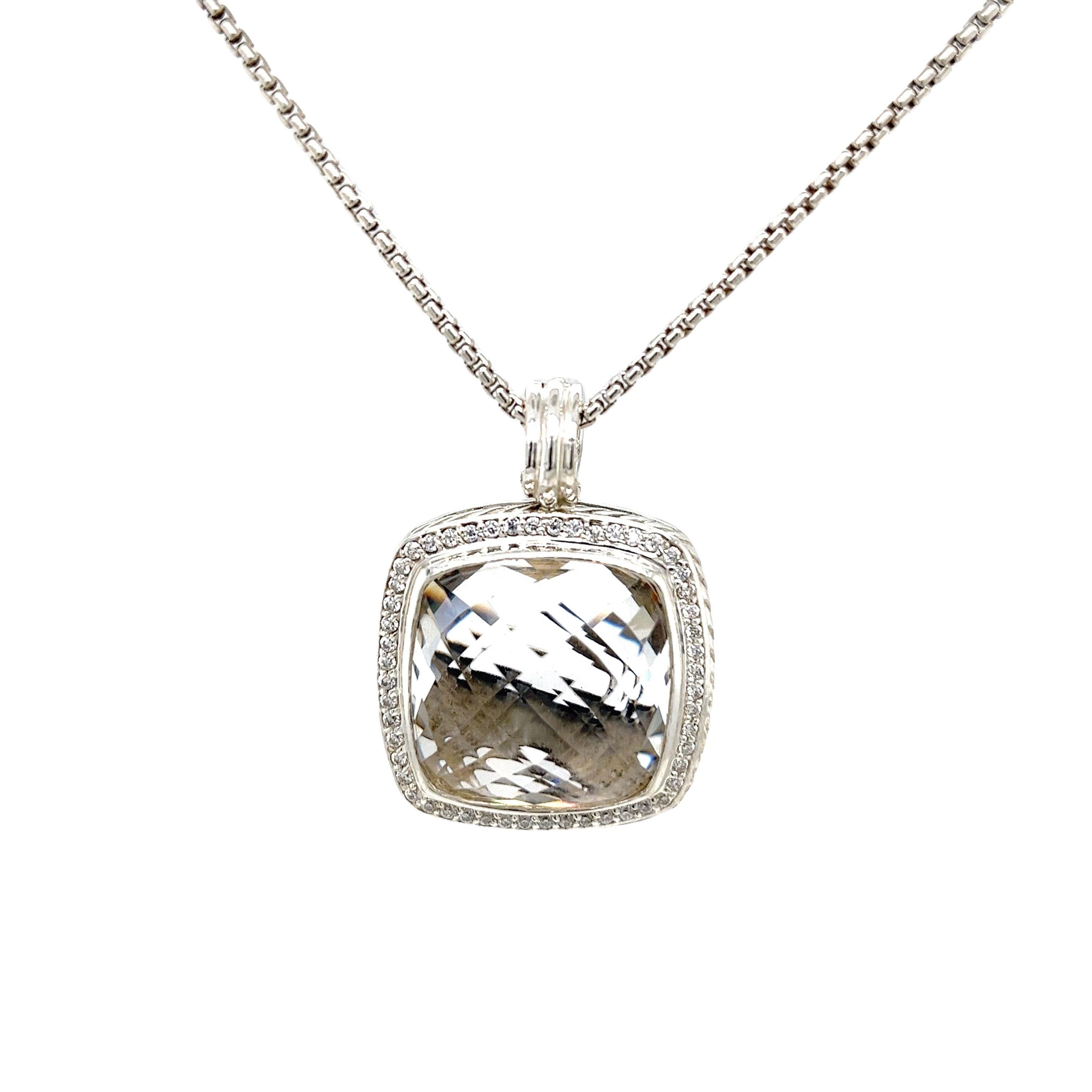 David Yurman Albion Collection Smoky Quartz Pendant Set With Diamonds In Silver In Excellent Condition For Sale In London, GB