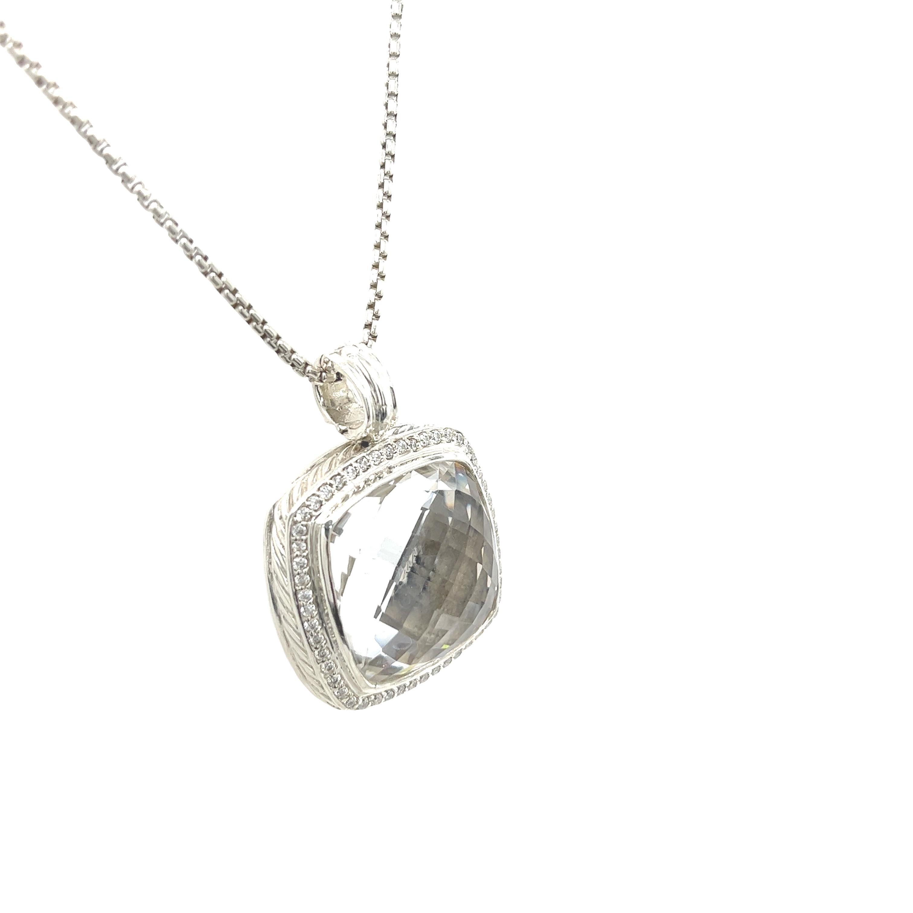 David Yurman Albion Collection Smoky Quartz Pendant Set With Diamonds In Silver For Sale 3