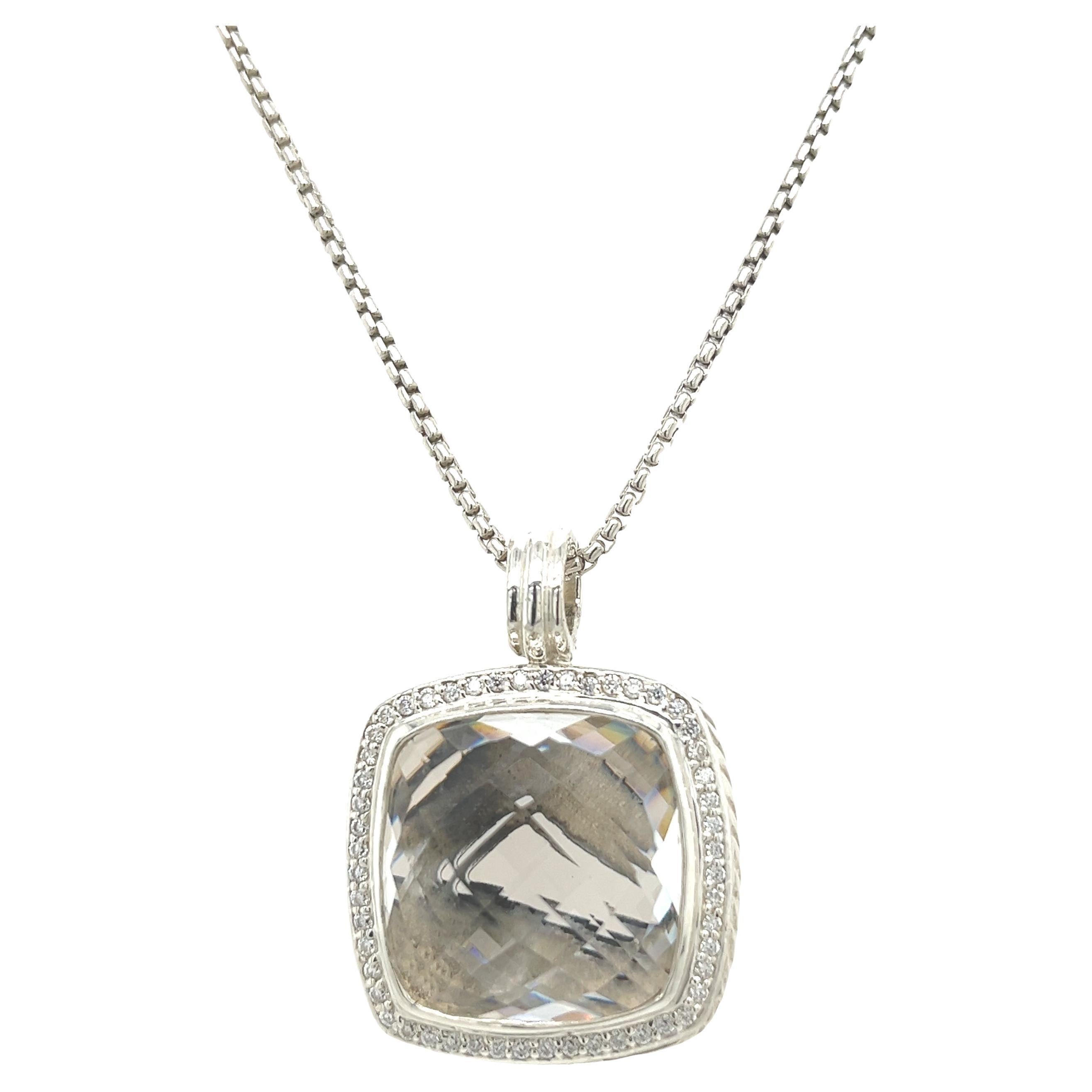 David Yurman Albion Collection Smoky Quartz Pendant Set With Diamonds In Silver For Sale