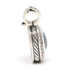 David Yurman Albion Diamond and Blue Topaz Enhancer Pendant, Sterling Silver