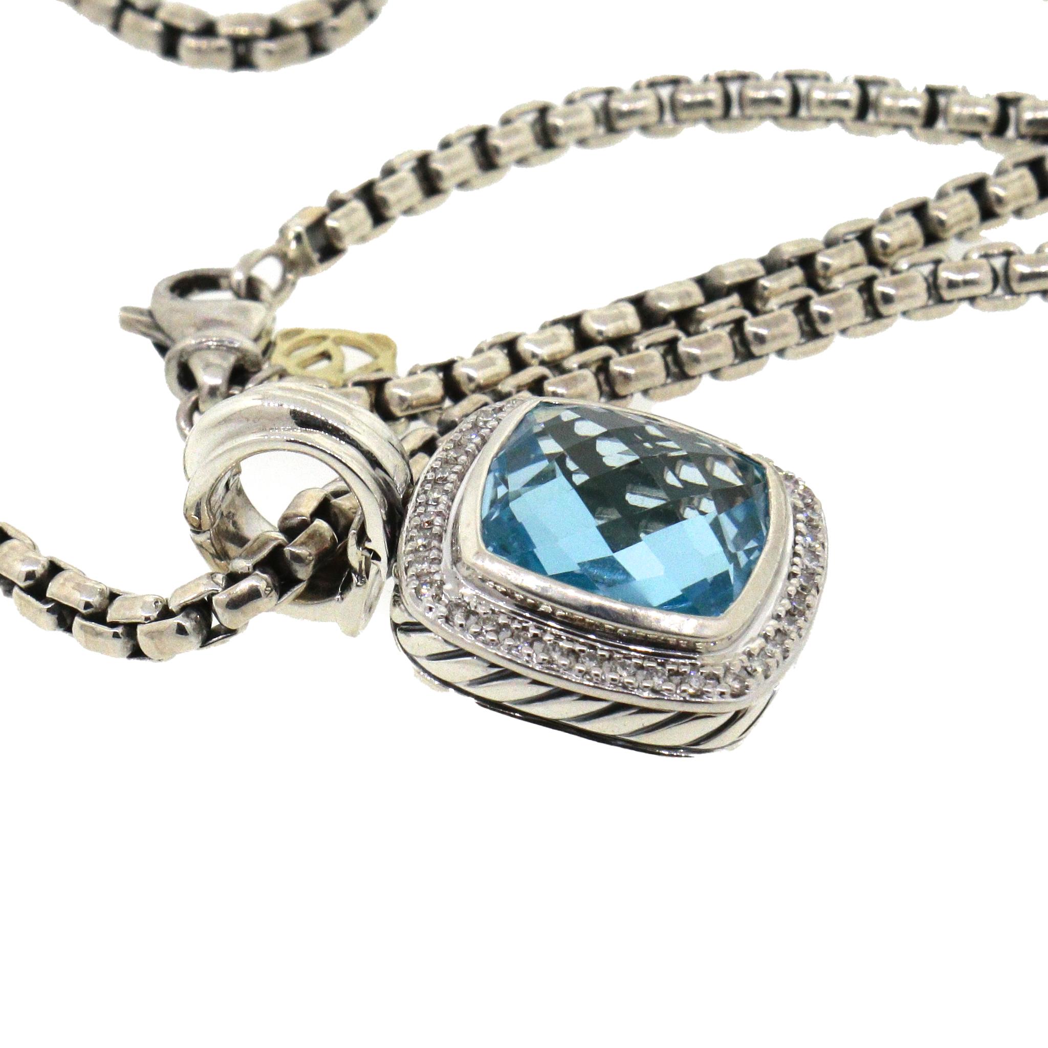 Women's David Yurman Albion Diamond and Blue Topaz Pendant Necklace For Sale